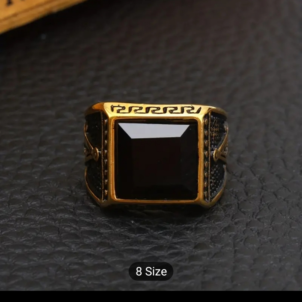 Unique One-of-a-Kind Men's Vintage Black Lettering Ring - SIZE 14 **Black/Gold